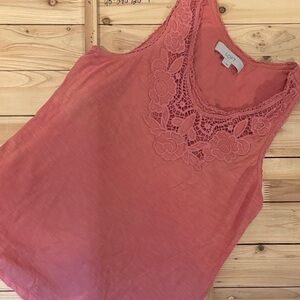 LOFT Coral Lace Detail Tank Top